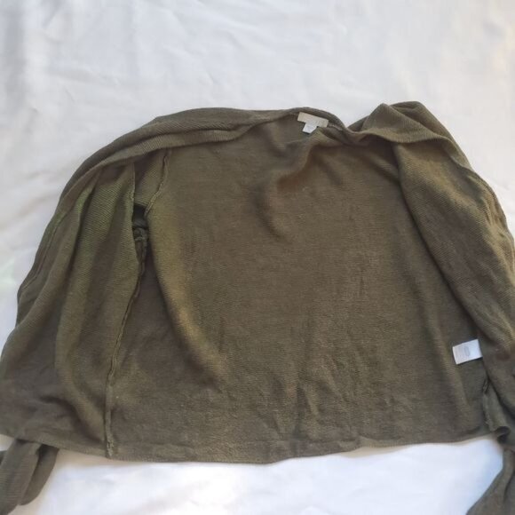 J. JILL‎ Womens Cardigan Medium Open Front Shrug Olive Green Linen Sheer Granny - Picture 11 of 12